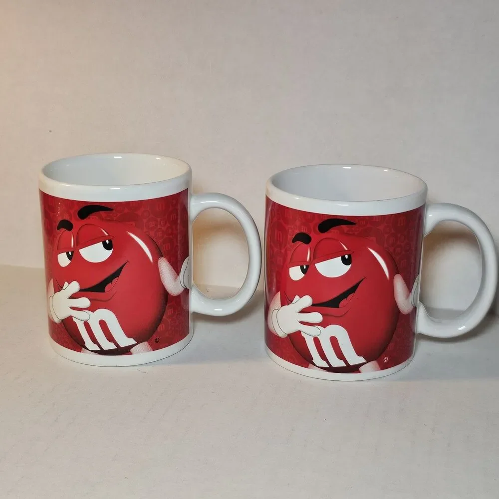 2013 Set Of 2 M&M's Candy RED AND YELLOW Coffee Mug Original M&MS Megatoys